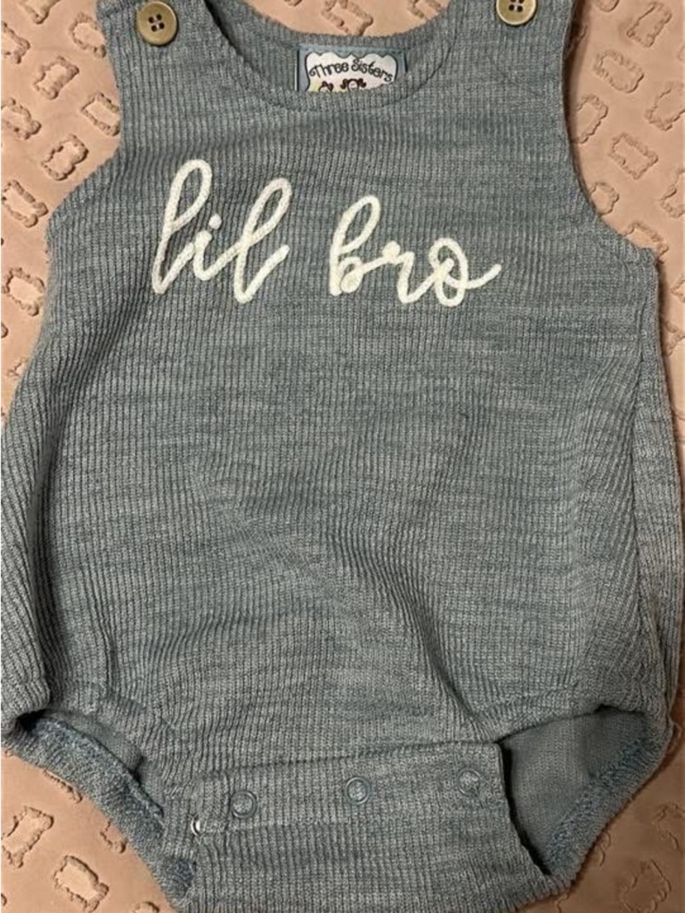 Three Sisters Grey 'lil bro' Knit Baby Romper